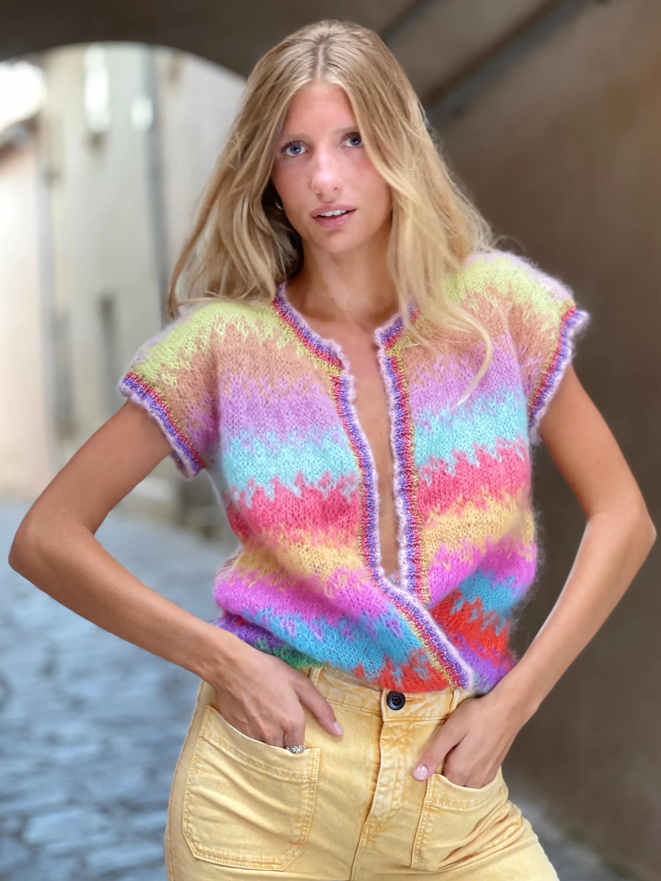 Rose Carmine MULTICOLOR TIE&DYE 12 COLORS LITTLE JACKET NO SLEEVES- Jackets