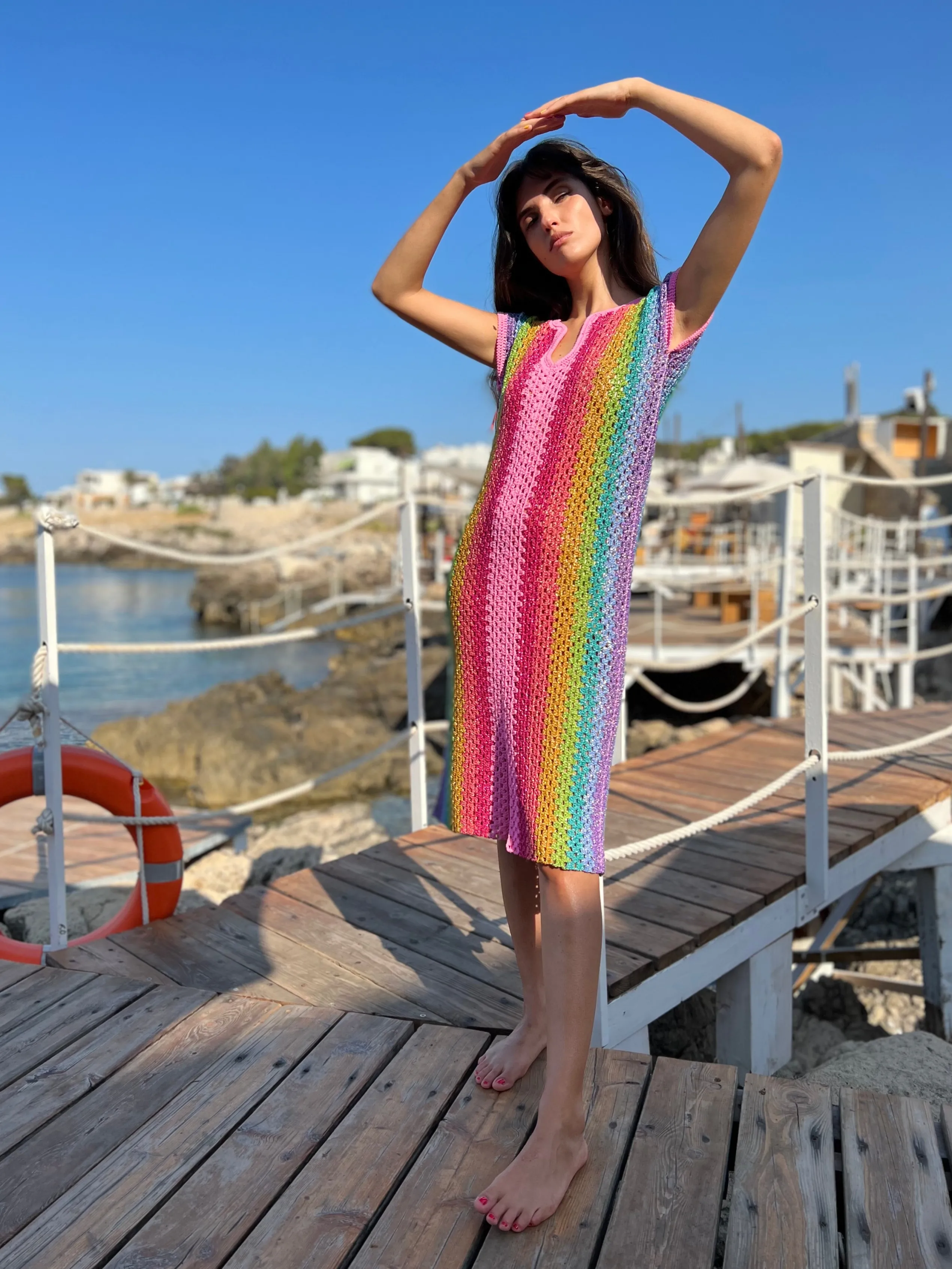 Rose Carmine PINK RAINBOW DJELABA DRESS- Dresses