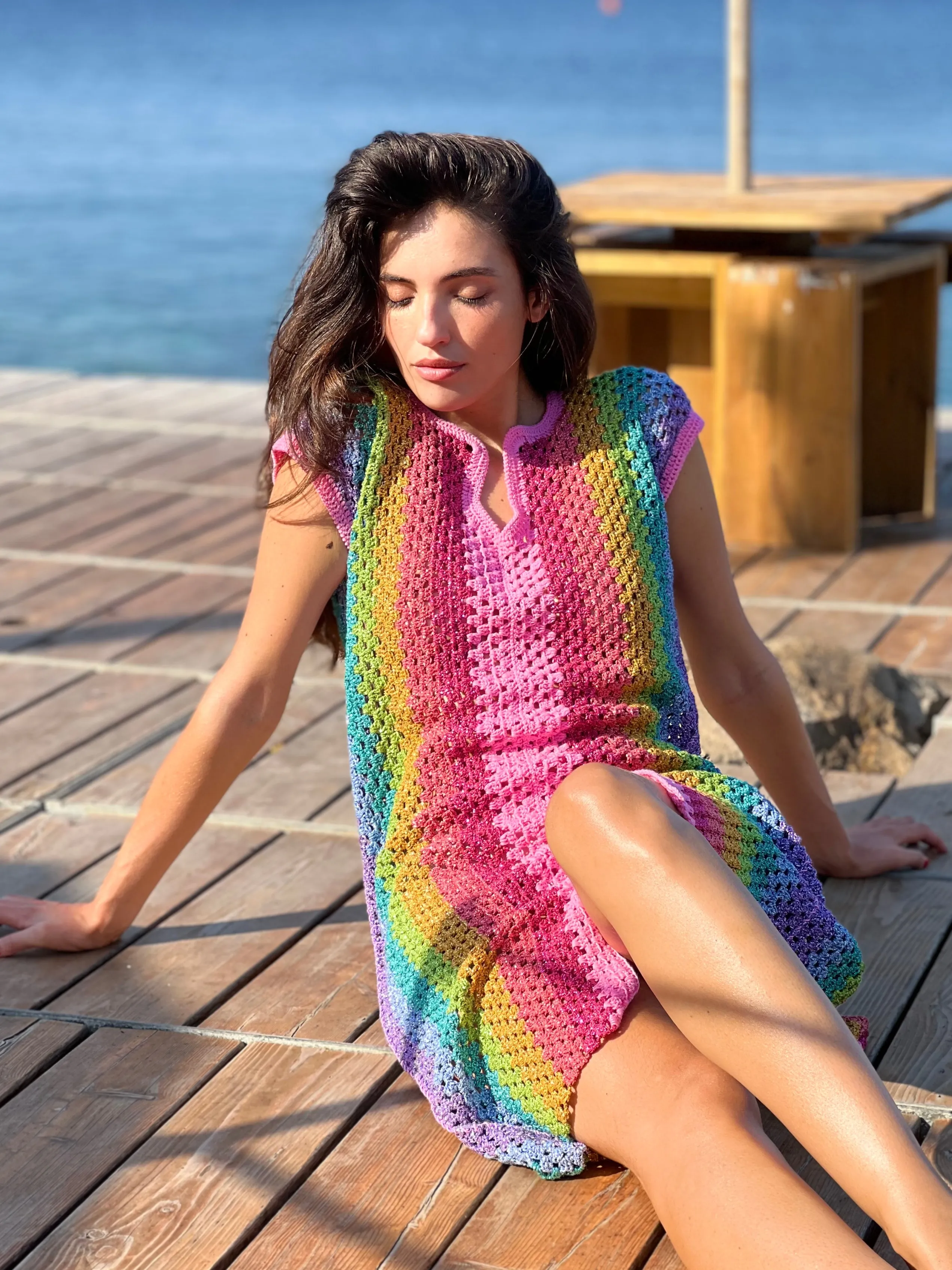 Rose Carmine PINK RAINBOW DJELABA DRESS- Dresses