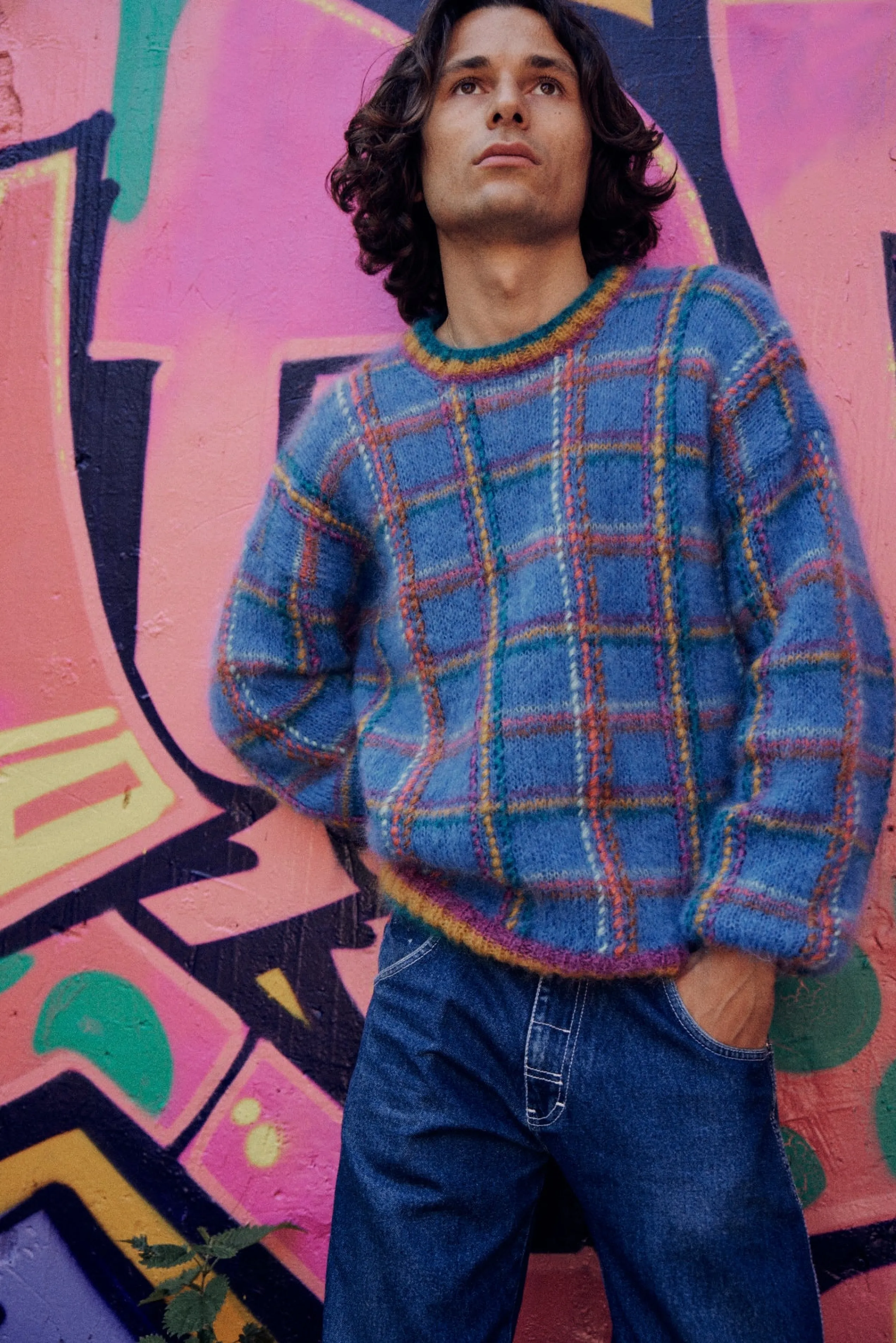 Rose Carmine SWEATER TARTAN BLUE- Sweaters