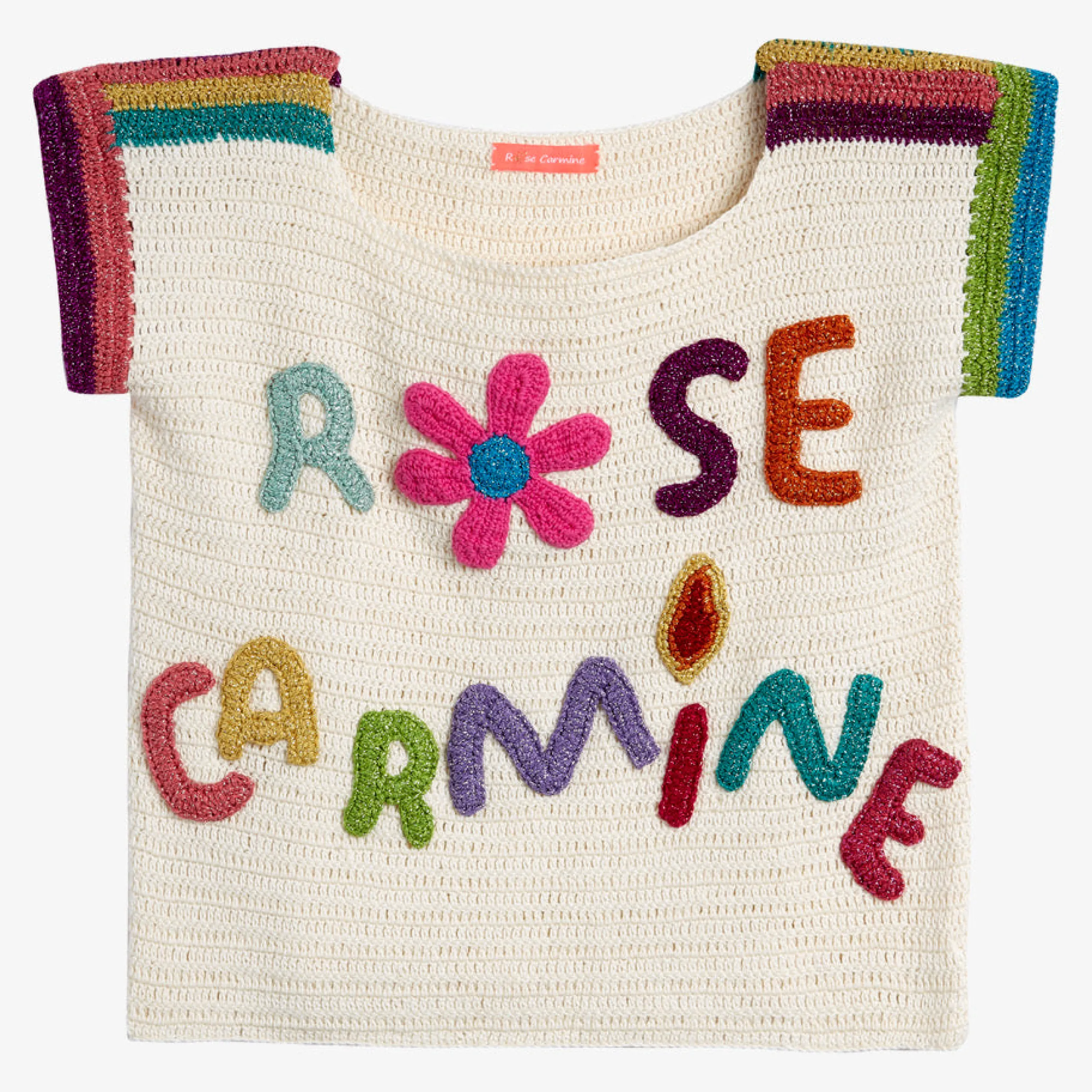 Rose Carmine TOP COTTON 10TH ANNIVERSARY ECRU- Tops